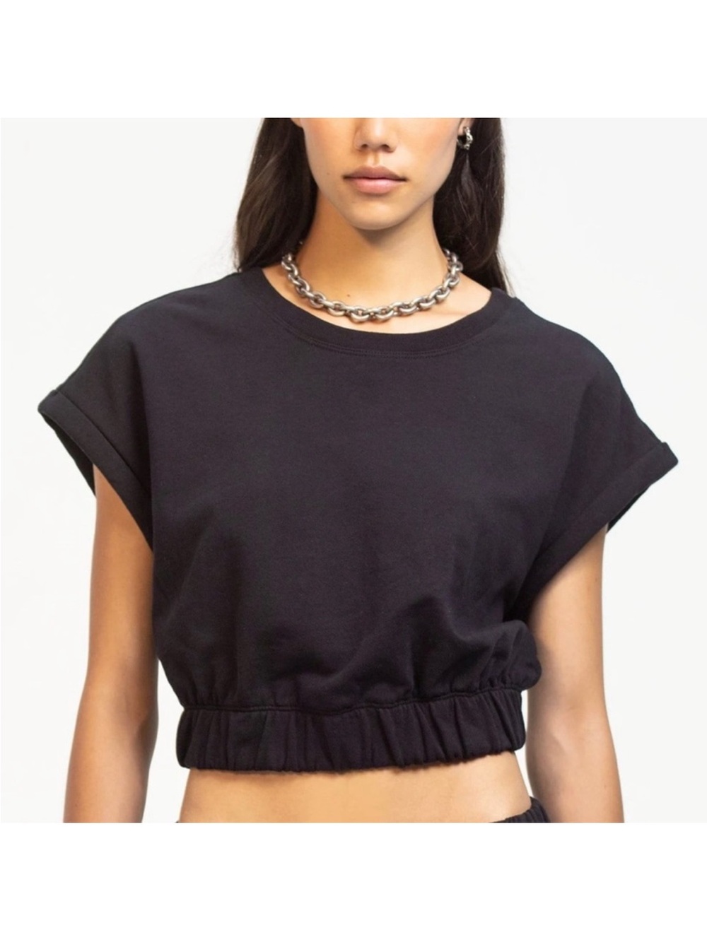 Splits59 “Frankly” Washed Black Short Sleeve Cropped Sweatshirt Top Size Small